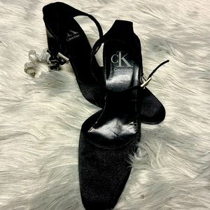 Black satin shoes size 8